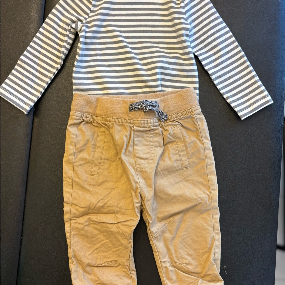 Cat & Jack Gray Striped Top and Tan Pants Set